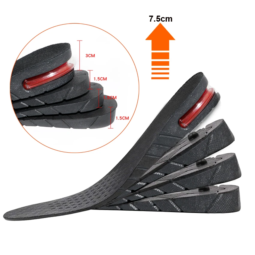 

Height Increase Shoe Insoles 4-Layer with Air Cushion Elevator Lifts Kits Inserts Taller Insoles 1.2" to 2.95",Adjustable Height, Black