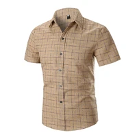 

OEM Wholesale Turn Down Collar Business Dress Formal Short Sleeve Khaki Checked Plaid Shirts For Men