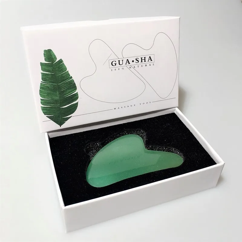 

Highest quality item Face Slimming Bian Stone Body Scraping Massage Tool Natural Green Aventurine Jade Guasha with Box