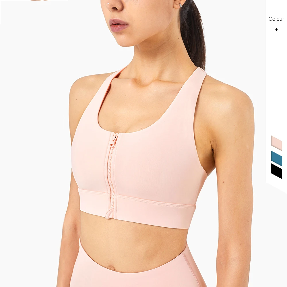 

Lmamba 2021 FP high strength zipper sports bra beauty back shock proof running big brand fitness bra yoga bra top