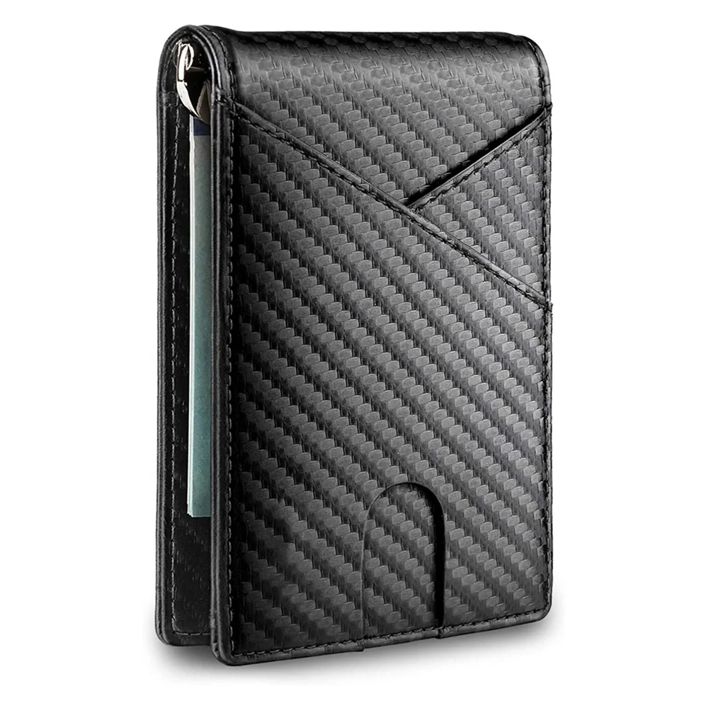 

Amazon Hot Sale Custom Bifold RFID Blocking Money Clip PU Leather Slim Card Holder Carbon Fiber Wallet Minimalist Men's Wallet