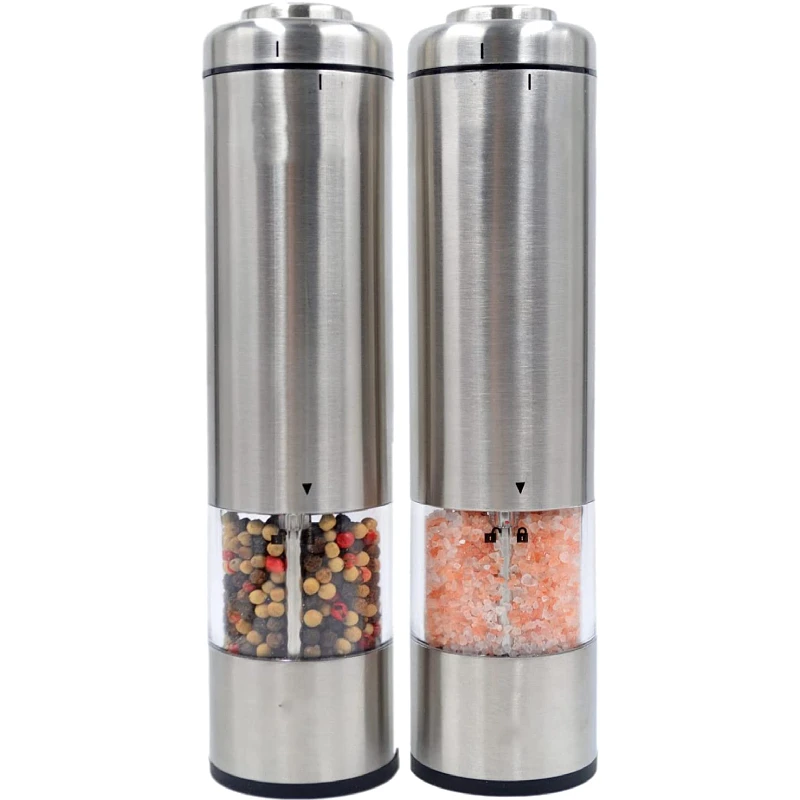 

Amazon Hot Sale Battery Operated Salt and Pepper Grinder Salt Mill Set Adjustable Coarseness Bright Light, Transparent bottle