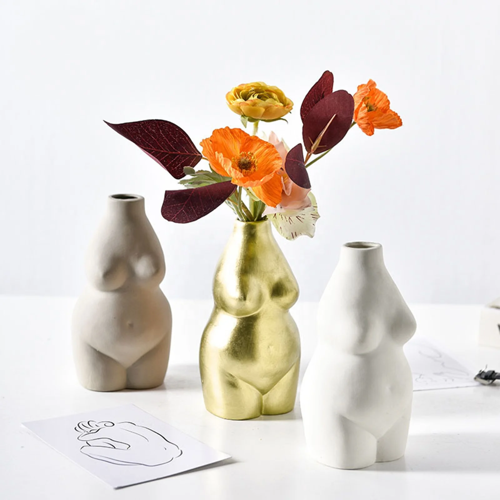 

Female Body vase Art Ceramic Home Tabletop Decoration Plants Flower Pot Vase Planter, As picture