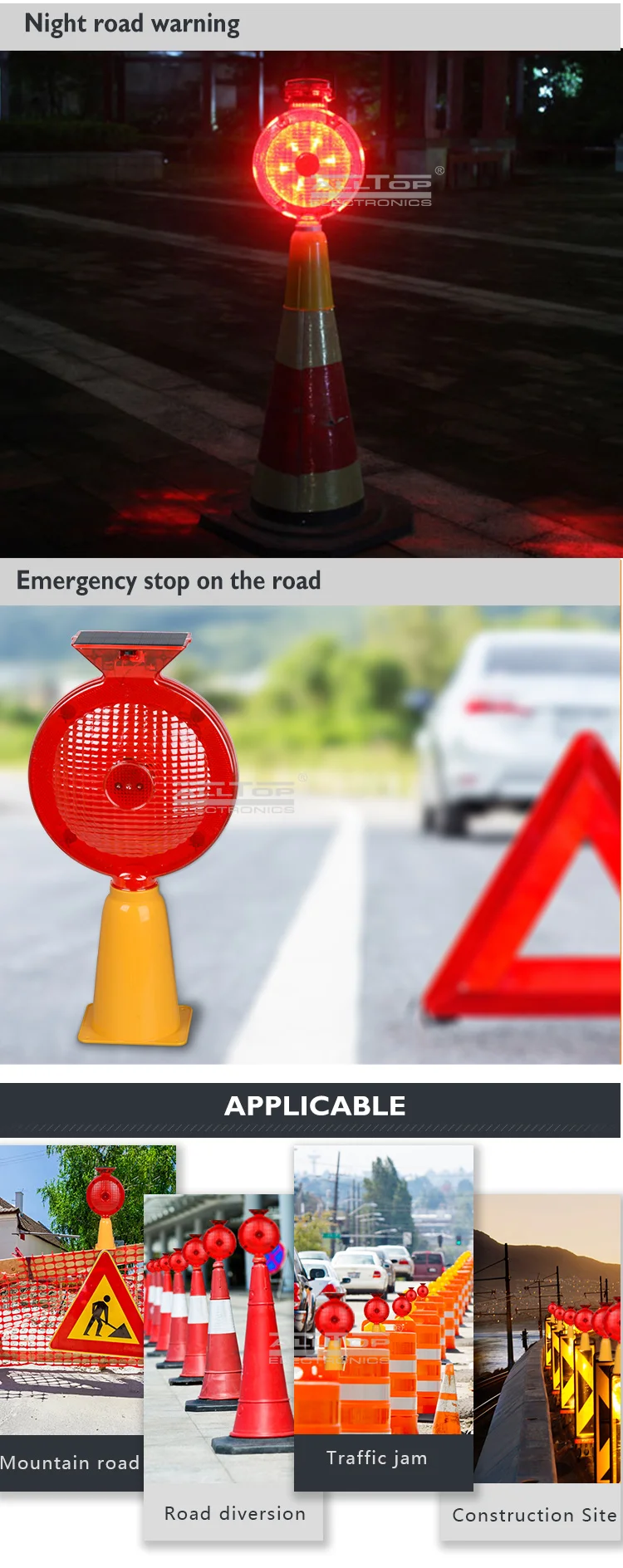 ALLTOP Solar traffic light, portable warning light, traffic cone light
