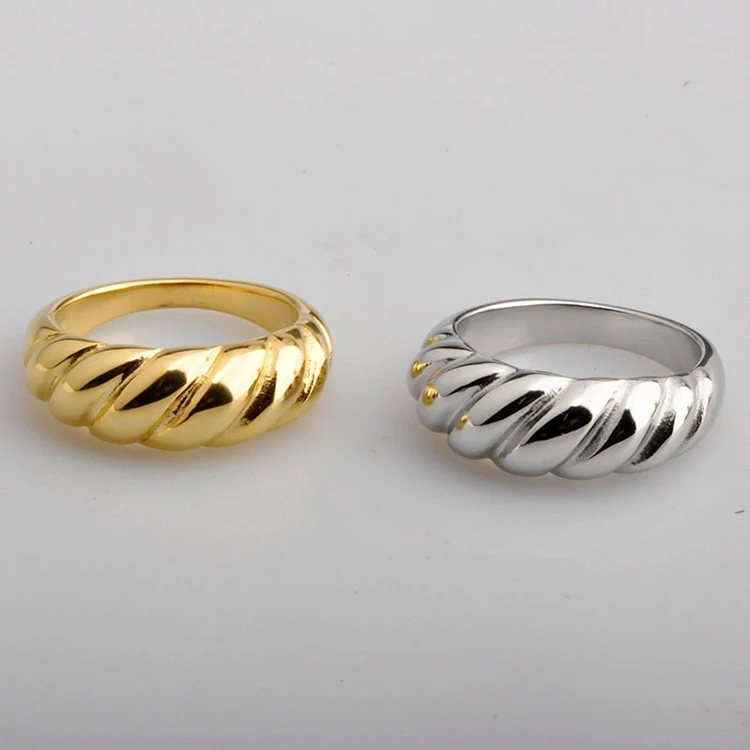 

G2220 Wholesale 18K Gold Plated Titanium Stainless Steel Croissant Dome Twisted Braided Chunky Signet Fashion Jewelry Rings