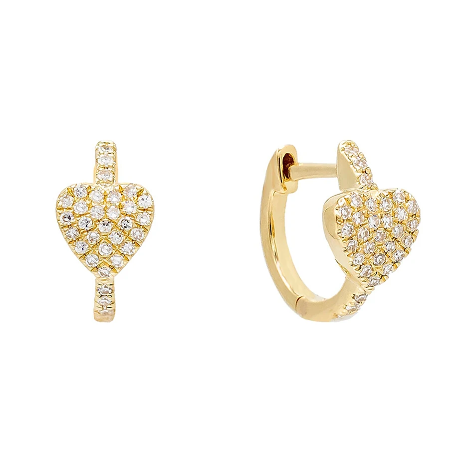 

wholesale 18k gold plated women jewelry earrings 925 sterling silver diamond heart huggie earrings
