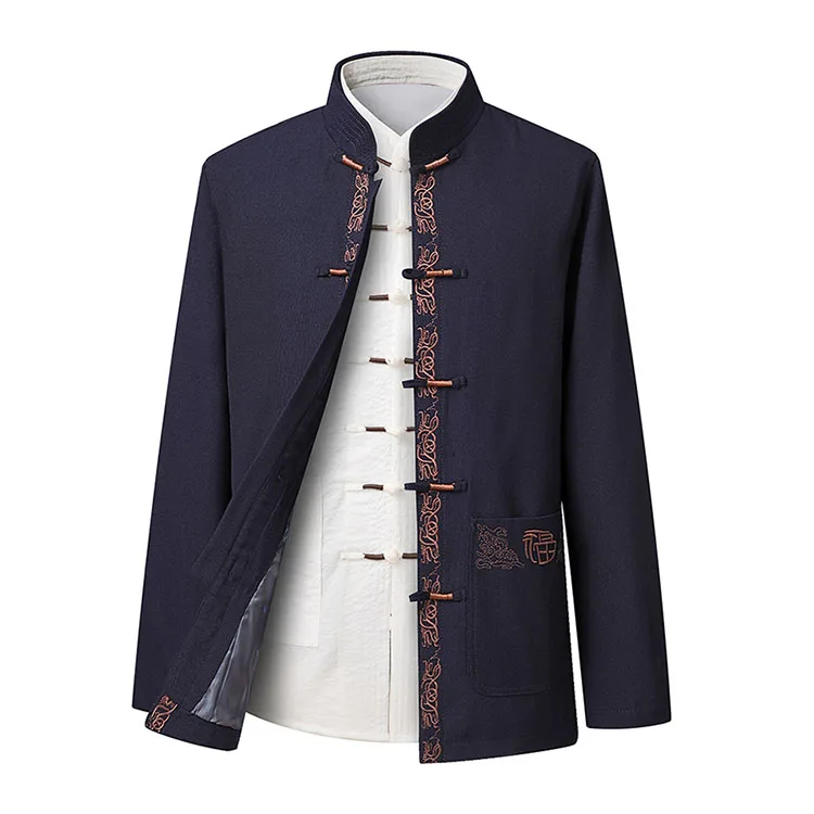 

Traditional Chinese Style Embroidery Men's Stand-up Collar Chinese Tunic Jacket Tang Coat