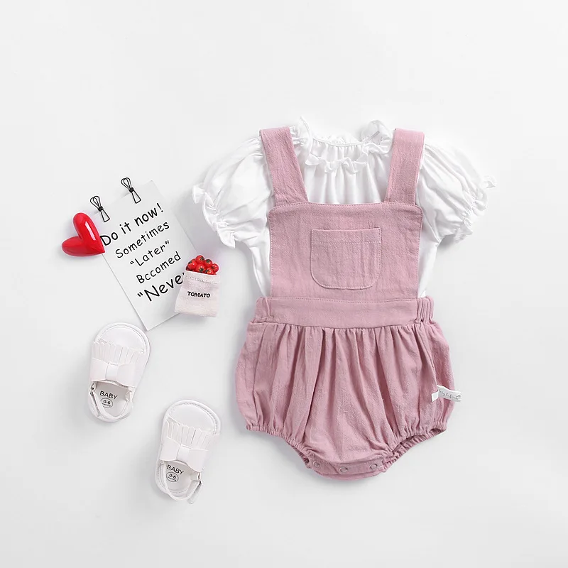 

the summer of 2020 organic baby clothes straps triangle ha clothing + hubble-bubble sleeve T-shirt female baby two suits