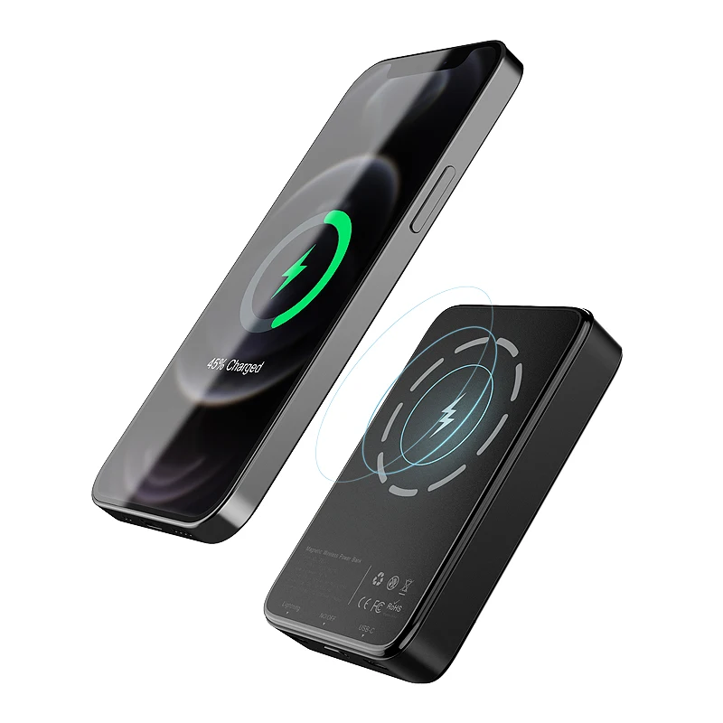 

2021 hot sell Amazon 18W PD fast charger with type C 5000mAh mini magnetic power bank for iphone 12 Pro Max