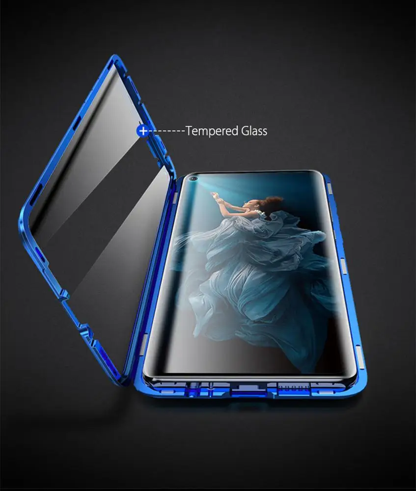 

Double sided 9H Tempered glass back aluminum frame Magnetic Adsorption phone case for Huawei Mate 10 Pro Huawei P40 mobile cases