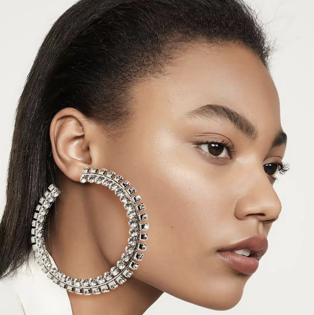 

claw chain alloy diamond C ring full diamond-earrings European American women C shape diamonds earrings