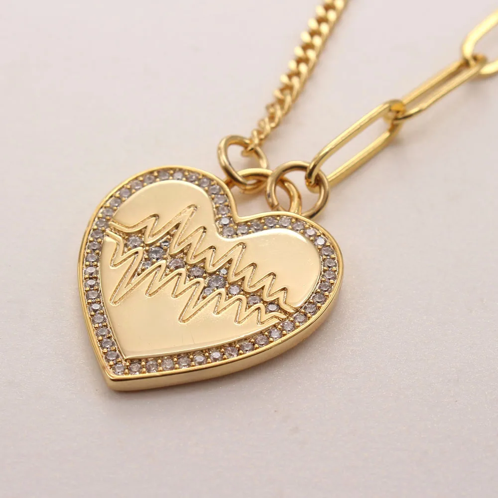 

MHS.SUN Wholesale Fashon Zirconia Heart Pendant Necklace 18K Gold Plated Chunky Chain Necklace Hiphop Jewelry Lovers Gifts