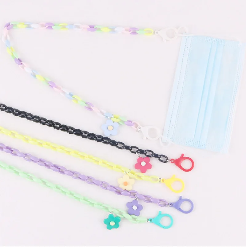 

New Resin Flower Kids Candy Color Acrylic Lanyard 58cm Child Glasses Chain Facemask Anti-lost Rope for Children, Colorful
