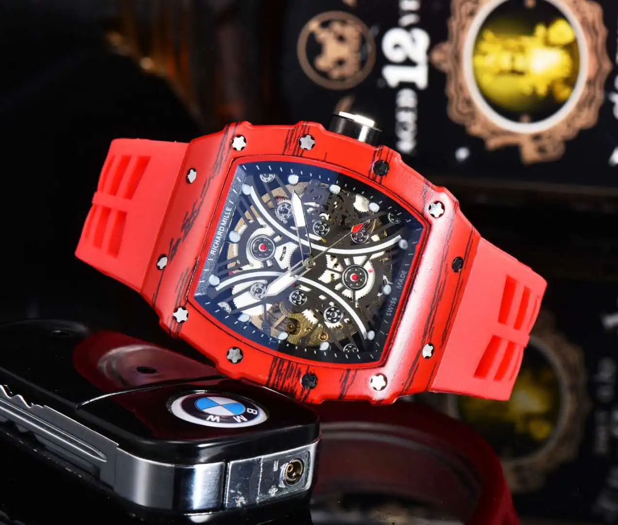 

Foreign trade Richard carbon fiber grain tonneau-shaped business fashion hollow mechanical automatic watch manufacturer wholesal