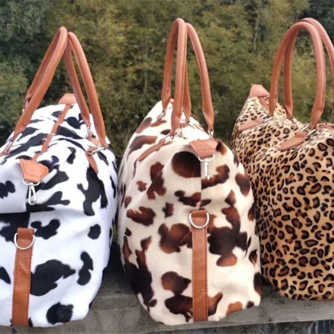 

2020 Wholesale Monogram Large Handbag Cow Leopard Animal Printing Fur Leather Travel Bag Weekend Tote Bag, Picture