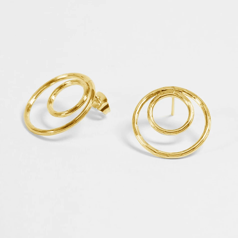 

2020 fashion 18k gold plated luxury jewelry unique 925 sterling silver high polish double circle stud earrings for women