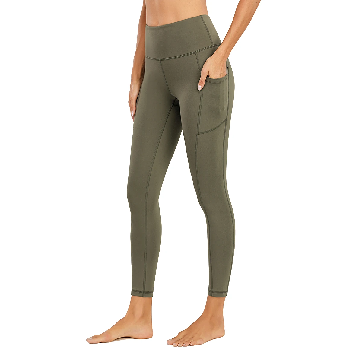 

Green Yoga Pants with Pocket Women High Waist Trainer Sports Leggings Long Tights Push Up Running Trouser Workout Tummy Control