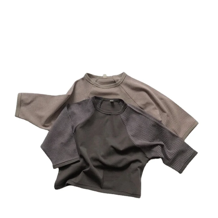 

HXFS INS Australia Child Tops Boys Patchwork Striped Long Sleeved Girls Tshirt Kids Autumn Cotton T-shirt for Children, As shown