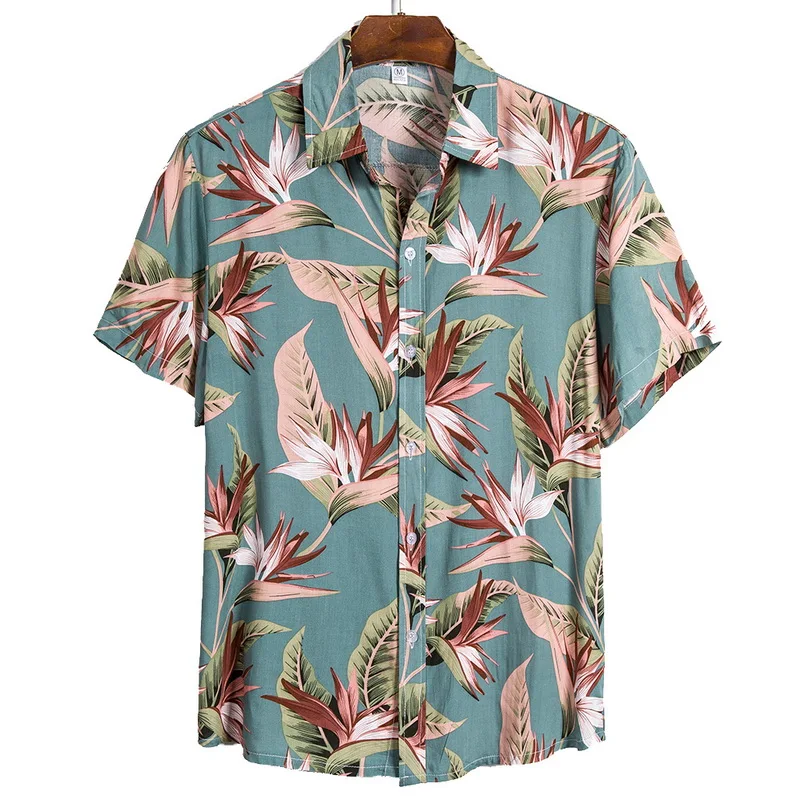 

Summer Floral Loose Printed Plus Size Men's T-shirts Hawaiian Casual Wild Shirt Men Tropical Button Top