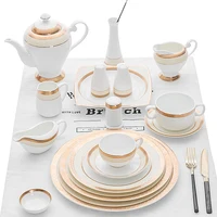 

28 Ceramics Dinnerware Fine Bone China Set, Wholesale Price Royal Tableware for Hotel Restaurant, Gold Dinner Sets*