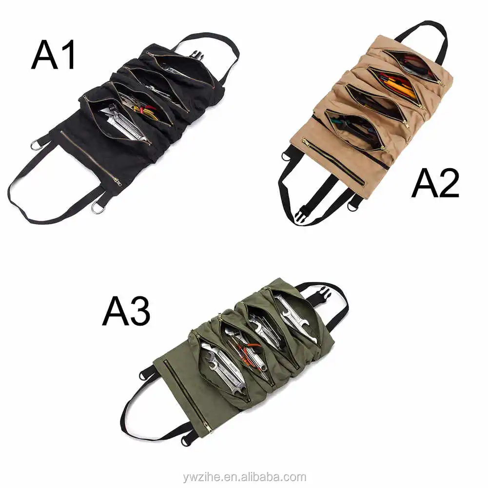 Hot Sale Roll Tool Roll Multi-Purpose Tool Roll Up Bag Wrench Roll Pouch  Hanging Tool Zipper Carrier Tote
