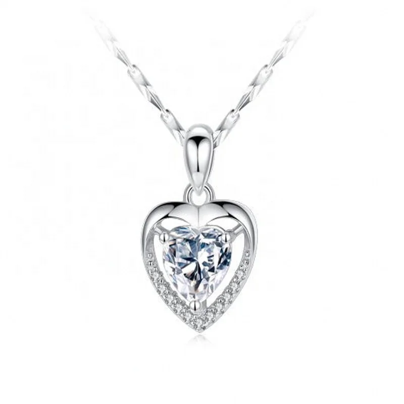 

Wholesale Women Zircon Inlaid Eternal Heart Pendant Romantic 999 Silver Clavicle Chain Pendant Heart Crystal Pendant Necklace
