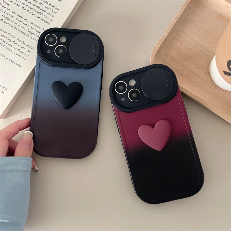 

Korean style gradient love fashion phone case for iPhone14promax 13pro push-pull lens 12 female 11 protective case 15
