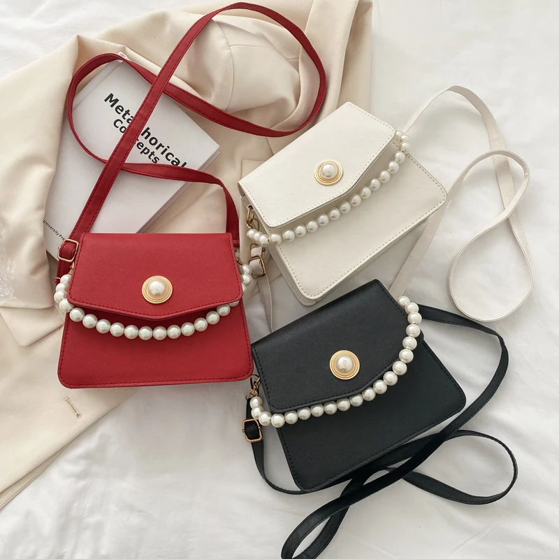 

Amazon hot sale fashion pearl shoulder bag lady messenger bag PU leather small bags women handbags ladies brand
