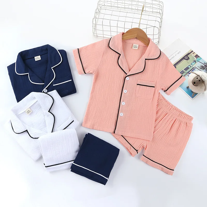 

Summer cotton and linen kids pajamas set baby home wear sleeping clothing girl pajamas set children's short set