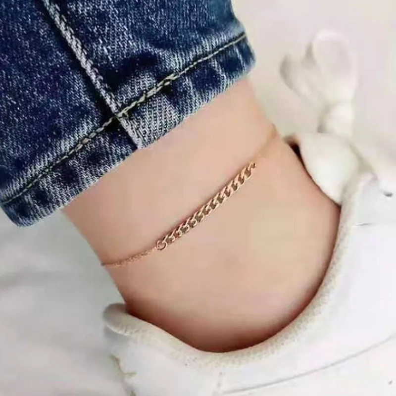 

High End PVD 18K Gold Plated Cuban Chain Anklets Stainless Steel Jewelry