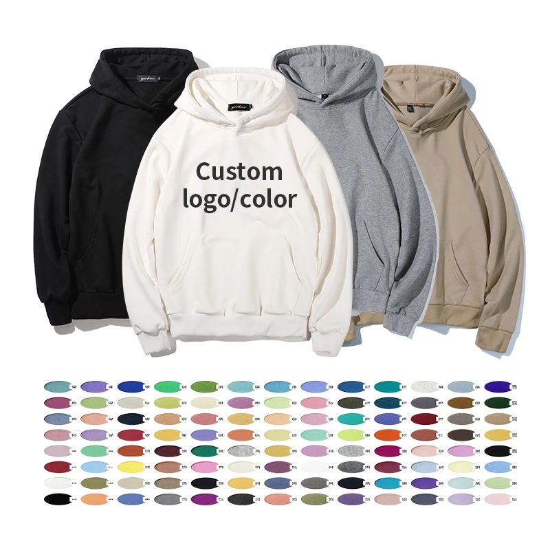 

100% cotton us size french terry hoodie high quality pullover hoodie custom logo men's plain hoodies no string, Customized color