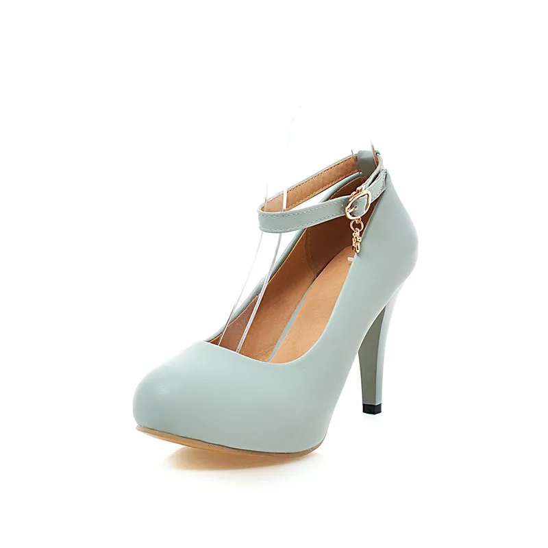 

Party Sexy Round Toe Stiletto Heels Elegant Woman Ankle Strap High Heels, White/blue/pink/black/purple