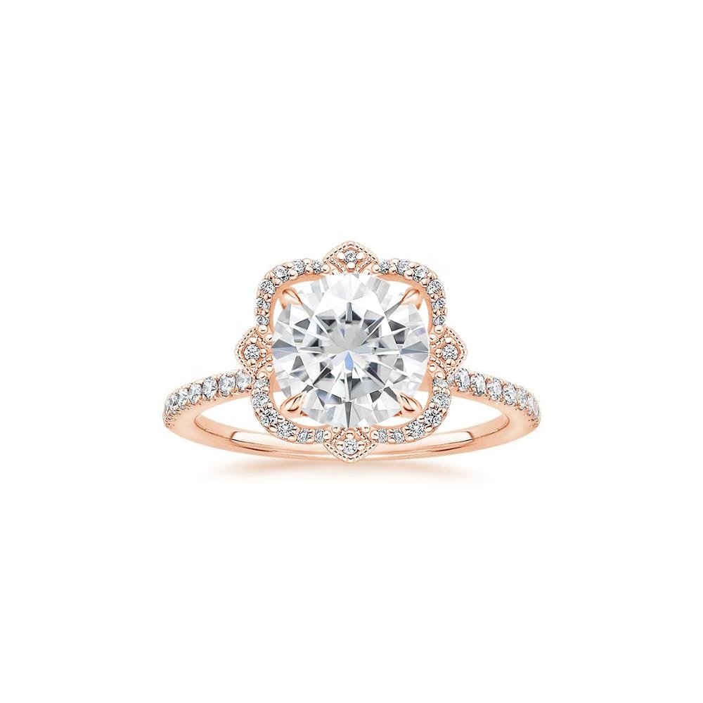 

Fine Jewelry 14K Rose Gold Round Moissanite Diamond Halo Engagement Ring