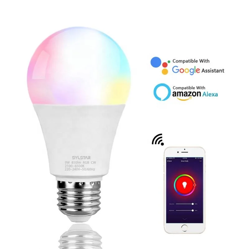 New design smart bulb 9W Dimmable e27 light lights led controlled by phone work with ALEXA