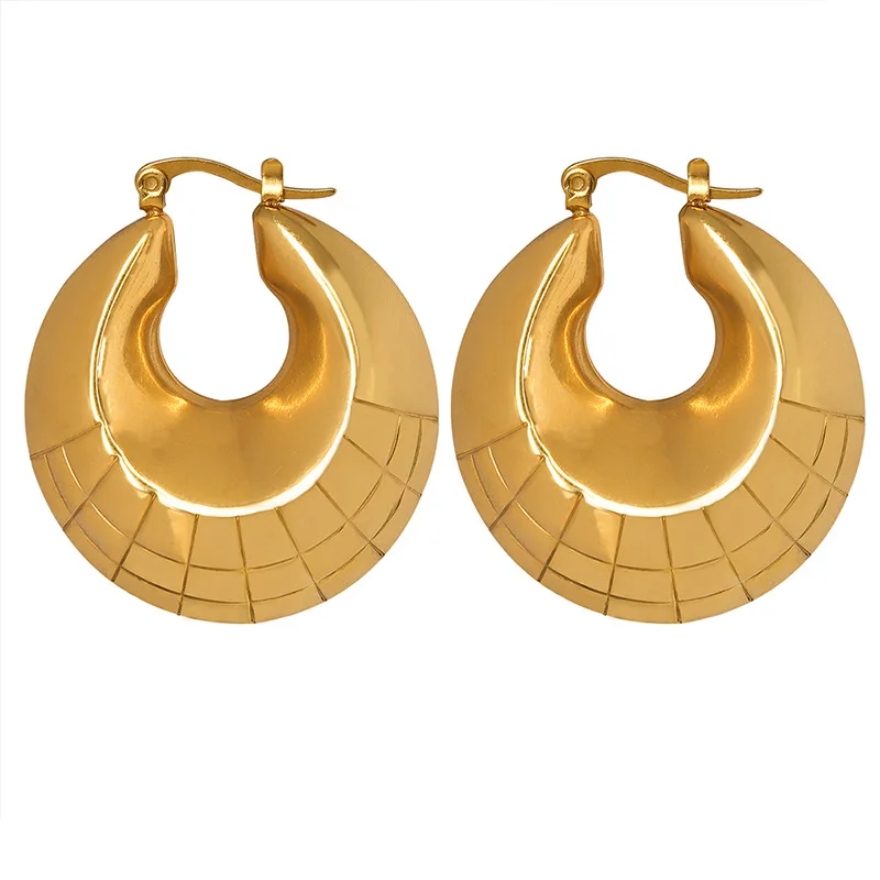 

Exaggerated Non Tarnish Jewelry 18k Gold Plated Stainless Steel Hollow Texture Hoop Earrings Thick Chunky Huggie Earring
