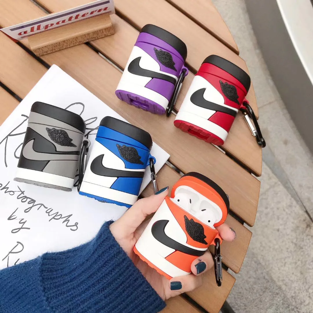 

Hot Sale 3D Fashion Sports Brand Sneakers Design Earphone Case for Airpods Pro Cool AJ Silicone Protective Cover for Airpods 1/2, Red/blue/gray/purple/orange