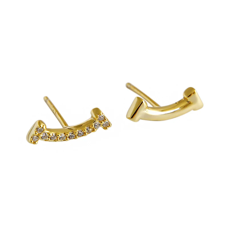 

H-E474 Simple Stud Earring With Diamond Smile Design Earring Silver 925 For Girls Stud Earring Jewelry