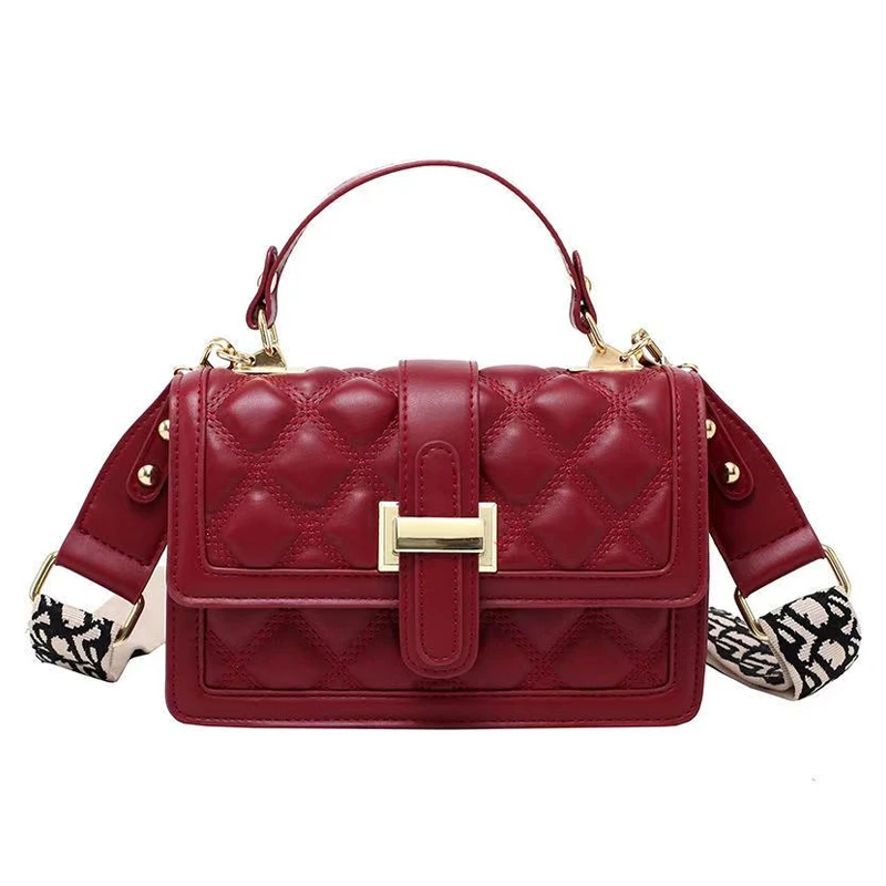 

2021 Bags Women Handbags Colorful Luxury Crossbody Bags Wide Strap Red Zipper Hasp Pu Tote Messenger Bag, As show