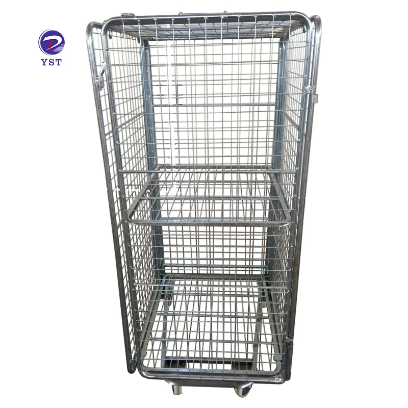 

Top covers lockable foldable durable galvanized wire mesh rolling trolley