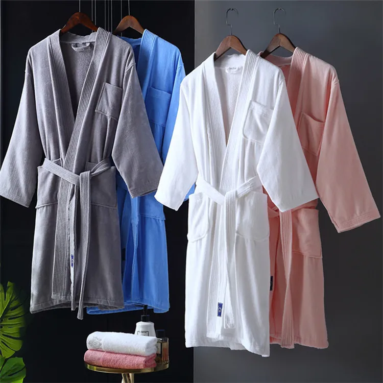 Unisex 100% Cotton Hotel SPA Cut pile cotton bathrobe details