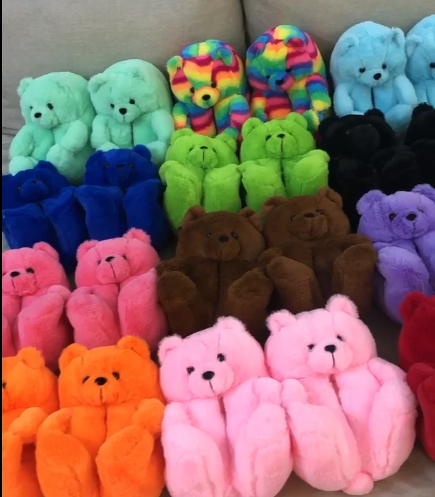 

2021 Lovely Animal Women Slippers Winter House Bedroom Indoor Slippers Fur Slides Plush Toys Soft ladies Teddy Bear Slippers