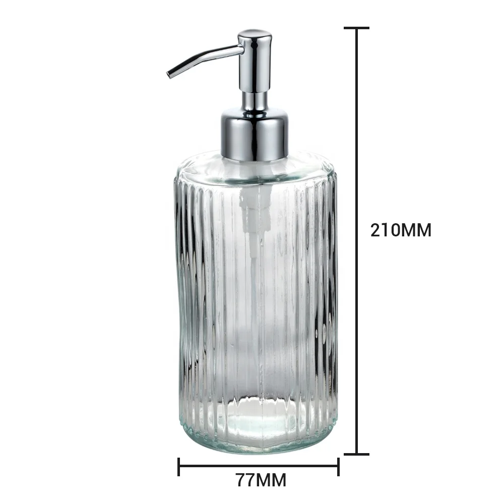 Wholesale Lines Glass Soap Dispenser Bottle with Pump Soap Liquid Shampoo Dispenser Manufacturer