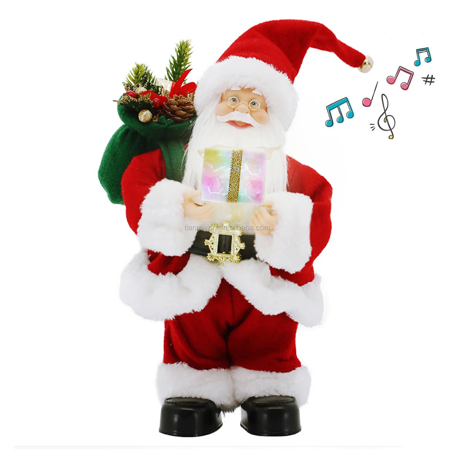 12Inch Christmas Santa Claus with Music Animated Standing Led Lighting Singing and Dancing Red Life size Clausing Figurie