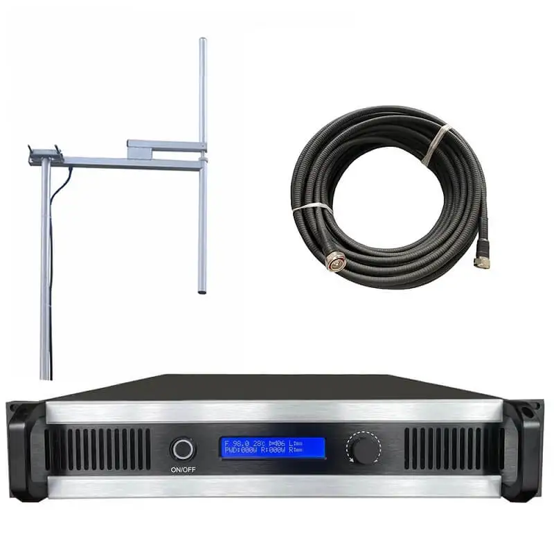 

1.5KW FM transmitter + 1-bay dipole antenna + 30 meters cable with connectors for radio station