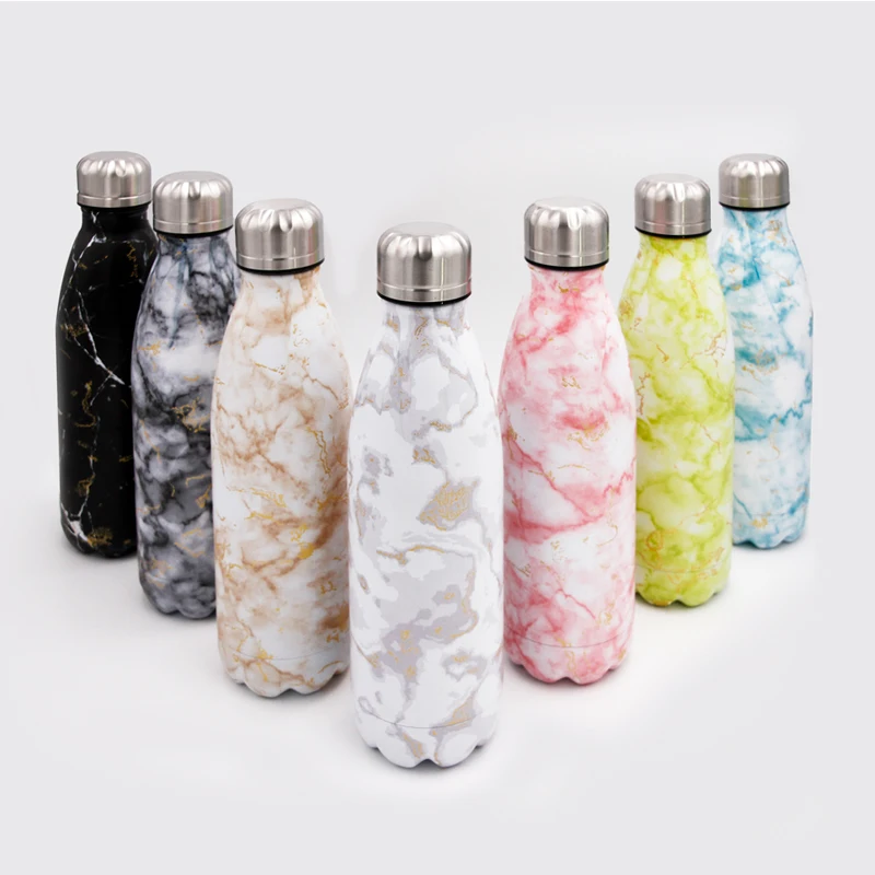 

Marble Pattern cola bottle Optional UV cleaning lid 500ml New Designed Insulated Stainless Steel Bottle