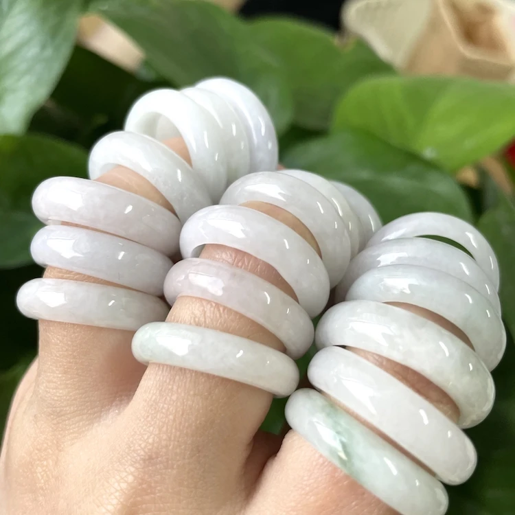 

jade jewelry INS style natural stone white jade rings Jade Agate Stone Rings women jewelry men jewelry, Picture shows