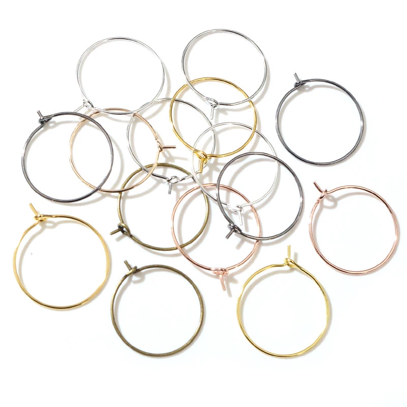 

50pcs/lot 20 25 30 35 mm KC Gold Silver Color Hoops Earrings Big Circle Ear Hoops Earrings Wires For DIY Jewelry Making Supplies