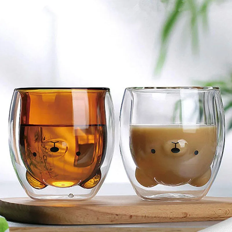 

Cute Animals Mugs Double Wall Insulated Glass Espresso Cup Coffee Cup, Transparent