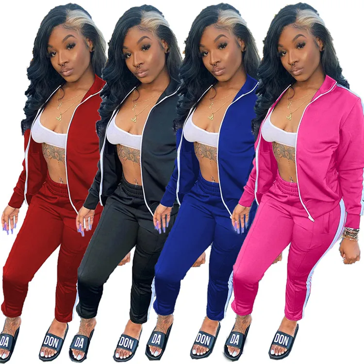 

2021 Casual Jogging Gym Sweatsuit Clothes Long Sleeve Patchwork Solid Plus Size Spring Women 2 Piece Set, Photo shown