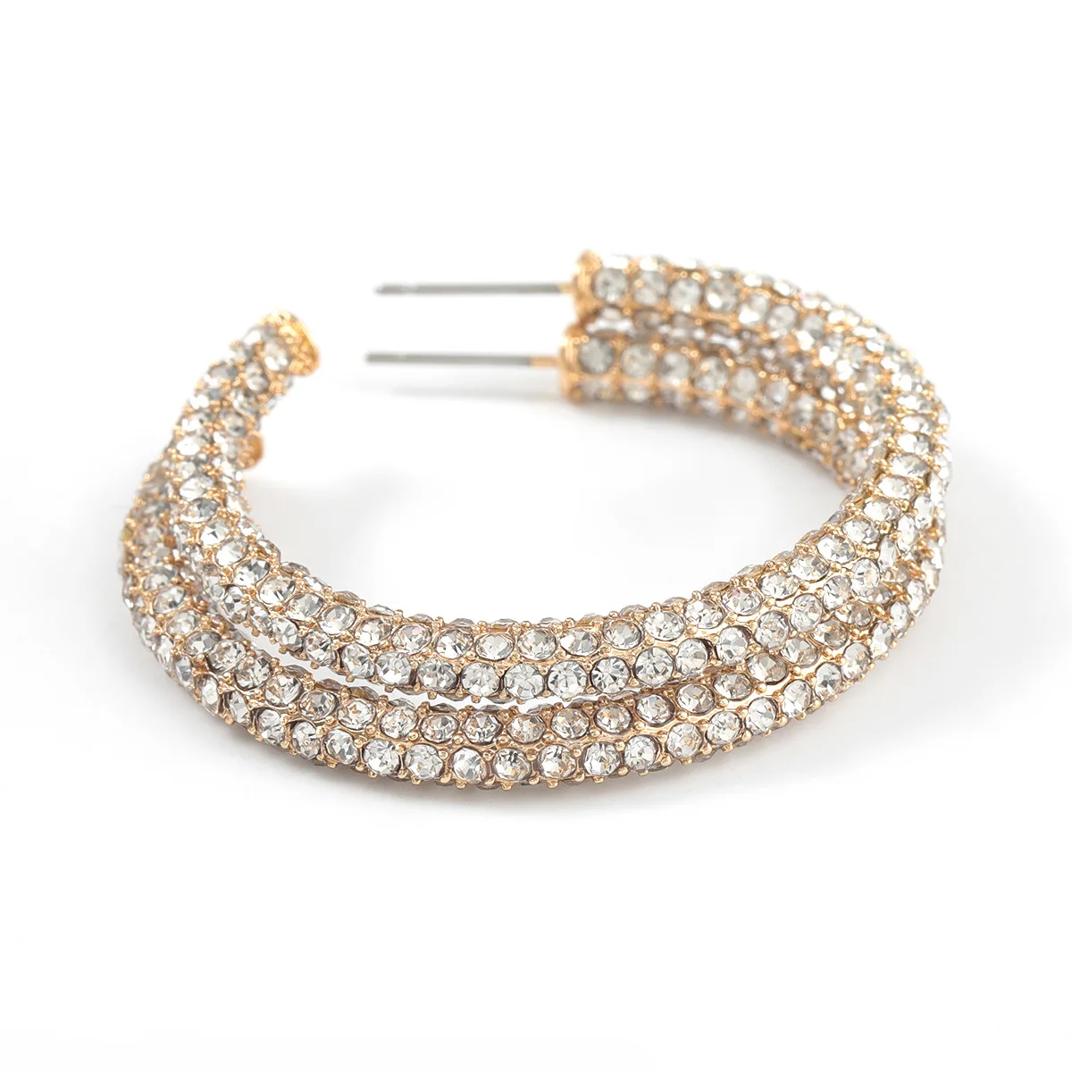 

C&J Vintage 18K Gold Plated Hollow Geometric Bling Rhinestone Diamond Hoop Earrings